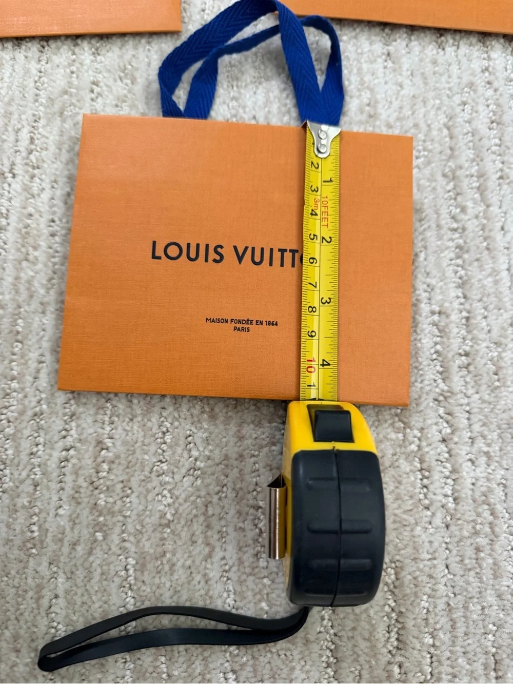 Louis Vuitton Orange Shopping Bag with Blue Handles